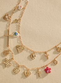 Statement Cross Layered Charm Necklace Detail 2 - TULLABEE