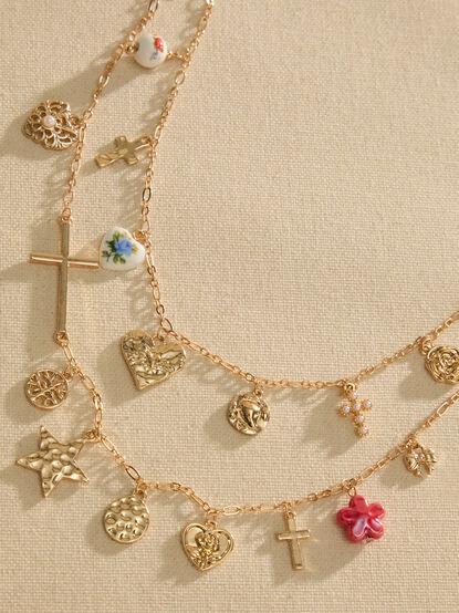 Statement Cross Layered Charm Necklace - TULLABEE
