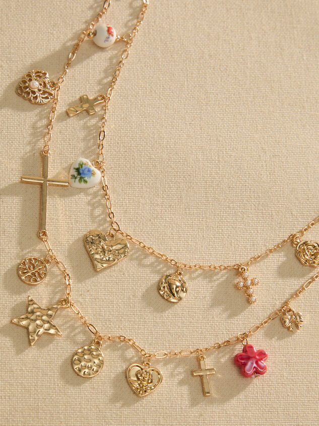 Statement Cross Layered Charm Necklace Detail 2 - TULLABEE