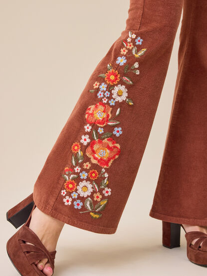 Emmaline Embroidered Corduroy Flare Pants - TULLABEE