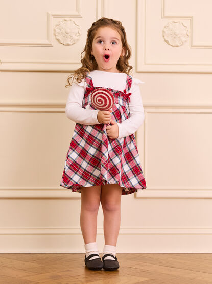 Charlie Toddler Plaid Dress Overall with Top - TULLABEE