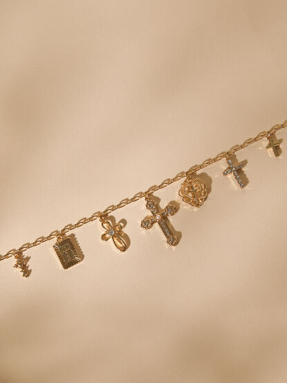 Mixed Cross Charm Dangle Necklace - TULLABEE