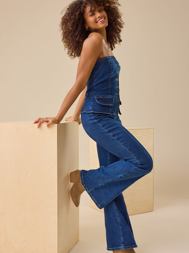 Keri Strapless Denim Jumpsuit Detail 3 - TULLABEE