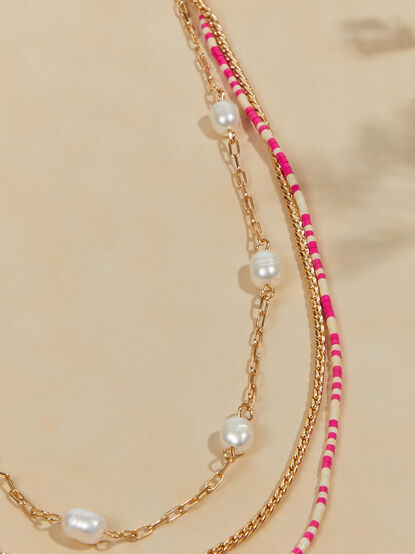 Layered Pearl Beaded Necklace - TULLABEE