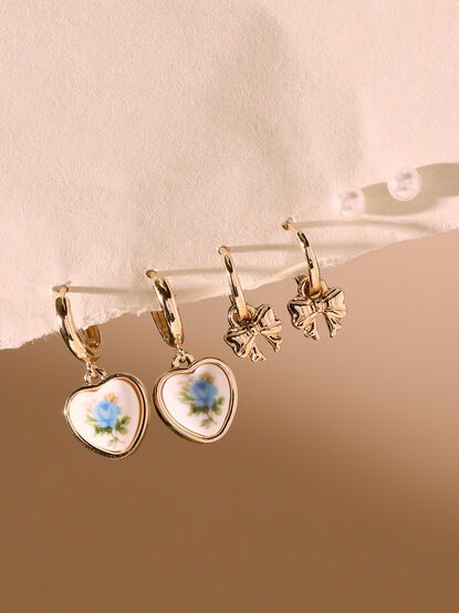 Flower Heart Mini Hoop Earring Set - TULLABEE