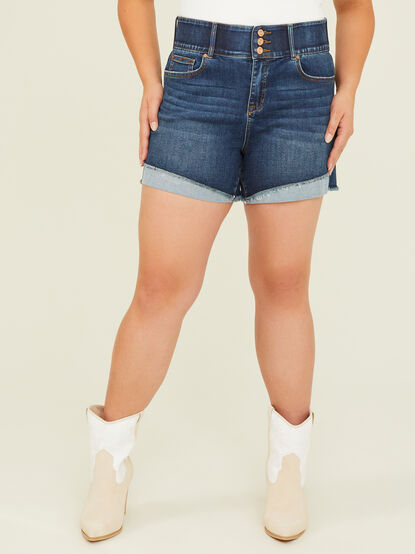 Live in 3 Button Rolled Cuff Denim Shorts - TULLABEE