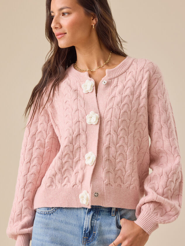 Rose Cable Knit Flower Cardigan Detail 3 - TULLABEE