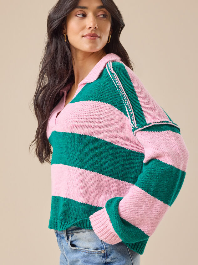 Cleo Striped Polo Sweater Detail 5 - TULLABEE