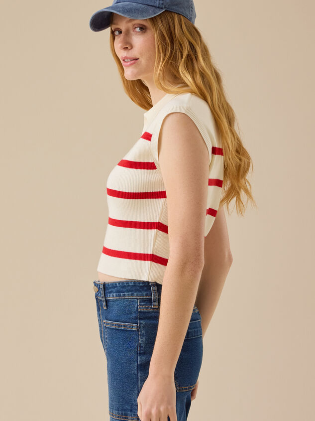 Norah Striped Knit Polo Top Detail 3 - TULLABEE