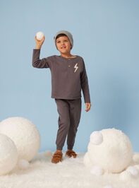 Lightening Bolt Henley Sweatshirt by Rylee + Cru - TULLABEE