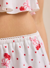 Cherry Bow Lounge Shorts Detail 5 - TULLABEE