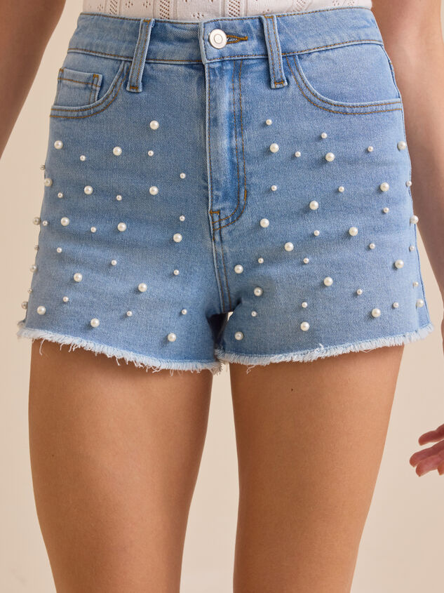 Jensine Pearl Denim Shorts Detail 3 - TULLABEE