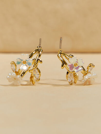 18K Gold Flower Vine Mini Hoop Earrings - TULLABEE