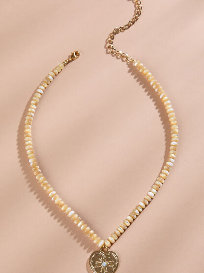 Mother of Pearl Beaded Heart Necklace - TULLABEE