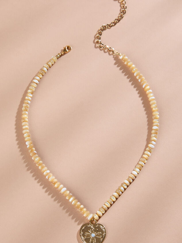 Mother of Pearl Beaded Heart Necklace Detail 2 - TULLABEE