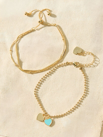 18K Gold Dainty Heart Charm Bracelet - TULLABEE