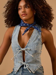 Tessa Tie Front Denim Vest Detail 2 - TULLABEE