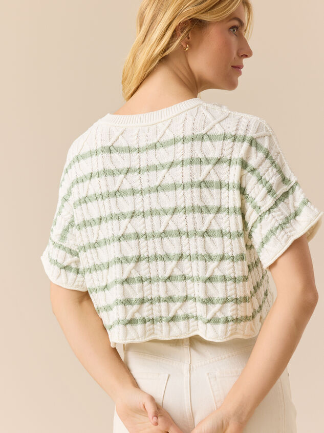 Macy Cable Crop Striped Sweater Detail 5 - TULLABEE