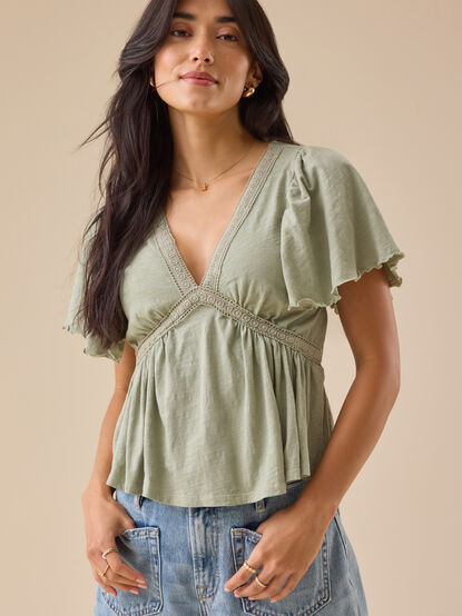 Millicent Lace Trim Peplum Top - TULLABEE