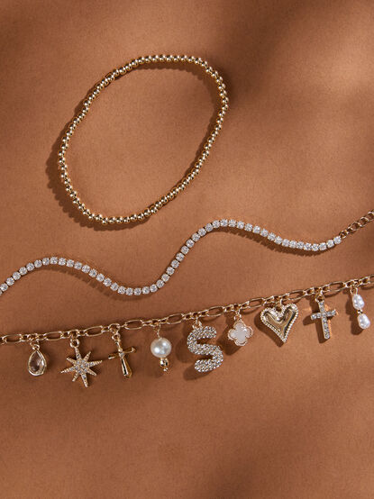 Bubble Monogram Charm Bracelet Set - S - TULLABEE