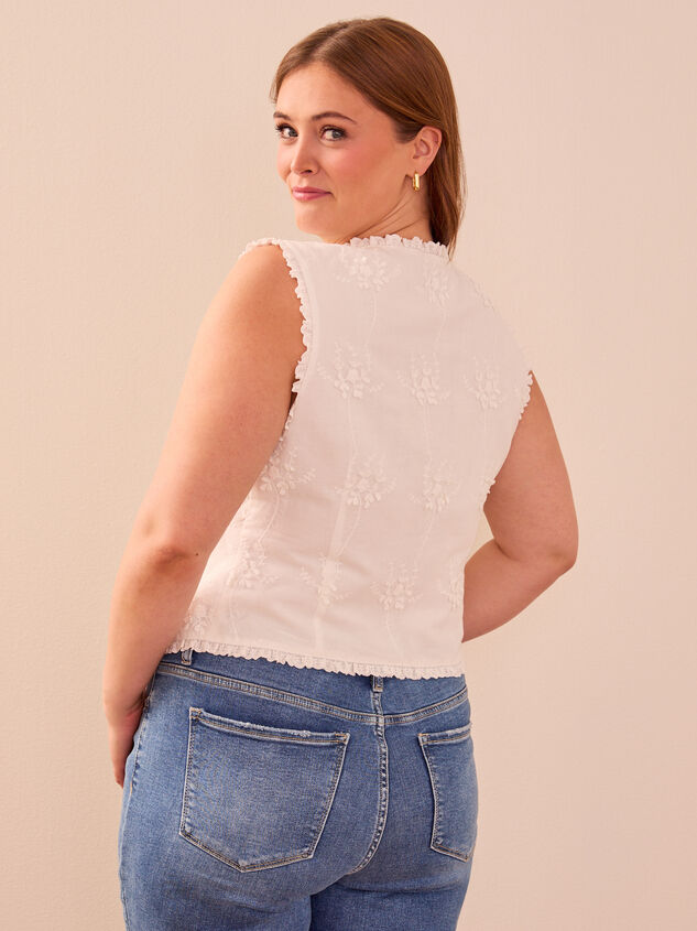Alicia Embroidered Tie Front Woven Vest Detail 5 - TULLABEE