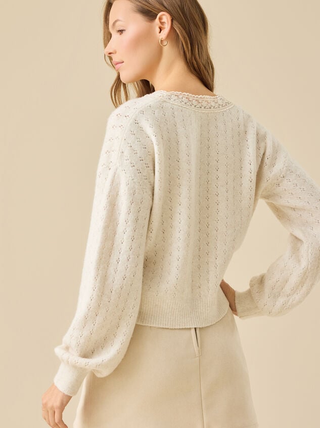 Alayah Pointelle Lace Trim Cardigan Detail 5 - TULLABEE