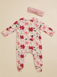 Poinsettia Ribbed Footie and Headband Set by MudPie Detail 2 - TULLABEE