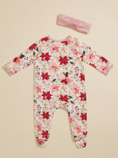 Poinsettia Ribbed Footie and Headband Set by MudPie - TULLABEE