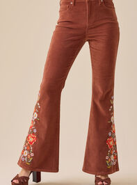 Emmaline Embroidered Corduroy Flare Pants Detail 3 - TULLABEE