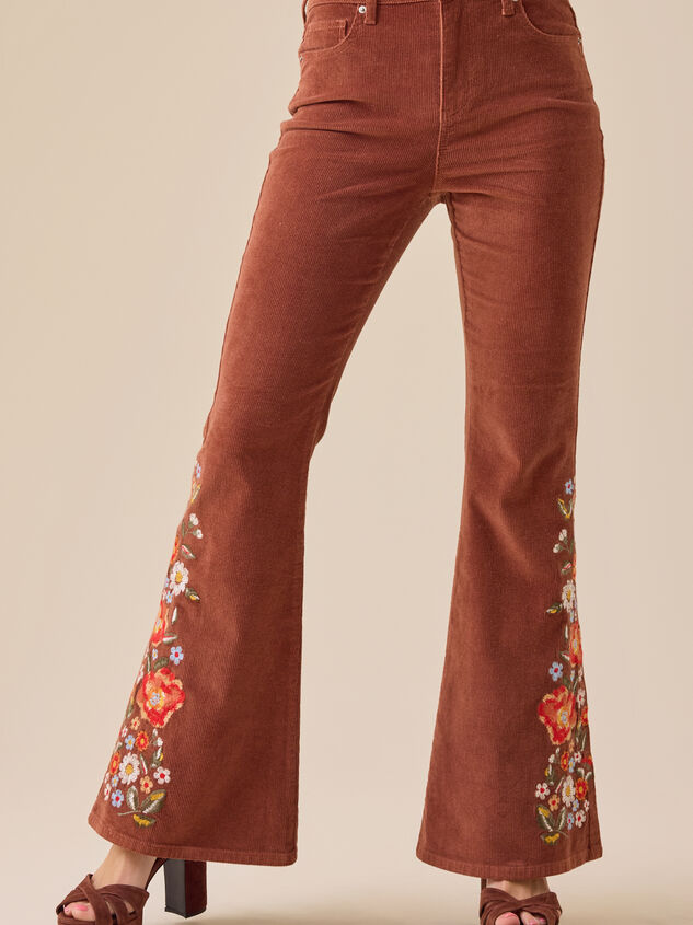 Emmaline Embroidered Corduroy Flare Pants Detail 3 - TULLABEE