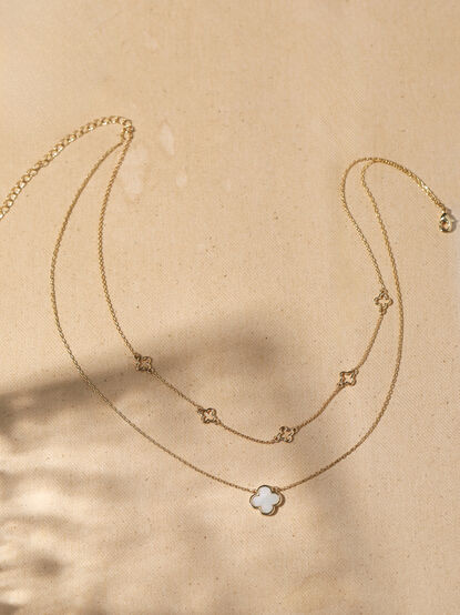 18K Gold Double Layer Clover Necklace - TULLABEE