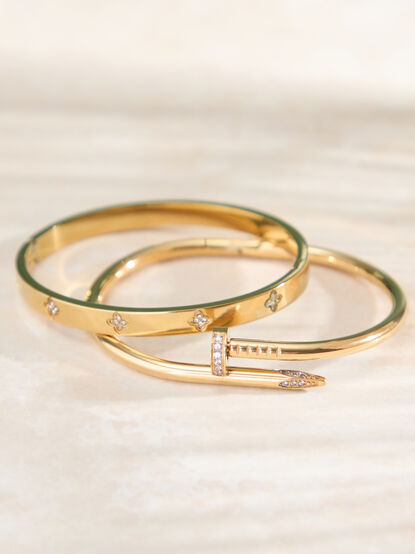 Stainless Steel Wrapped Nail Bangle Set - TULLABEE