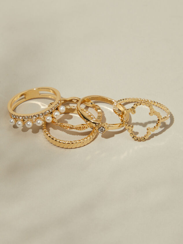 Gold Pearl Elegant Ring 5 Pack Detail 2 - TULLABEE