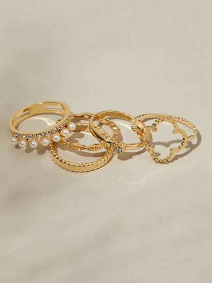 Gold Pearl Elegant Ring 5 Pack - TULLABEE