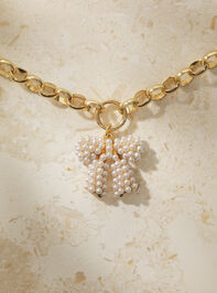 Colette Pearl Bow Charm Necklace Detail 2 - TULLABEE