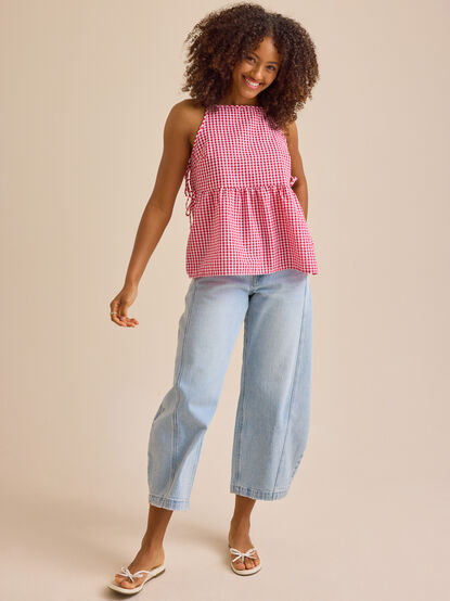Picnic Red Gingham Bow Mama Top - TULLABEE