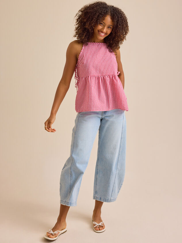 Picnic Red Gingham Bow Mama Top Detail 2 - TULLABEE