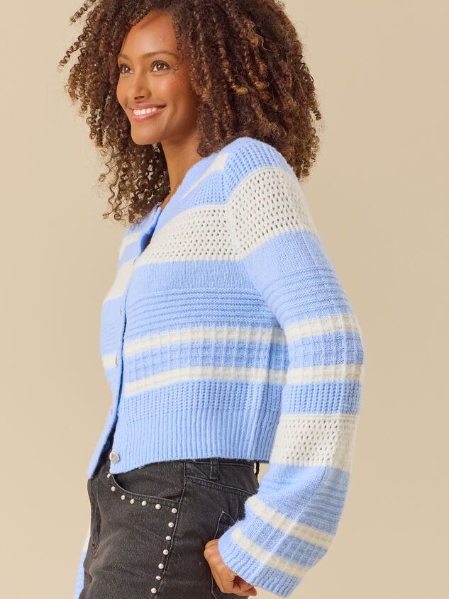 Harbor Stripe Textured Cardigan Detail 2 - TULLABEE
