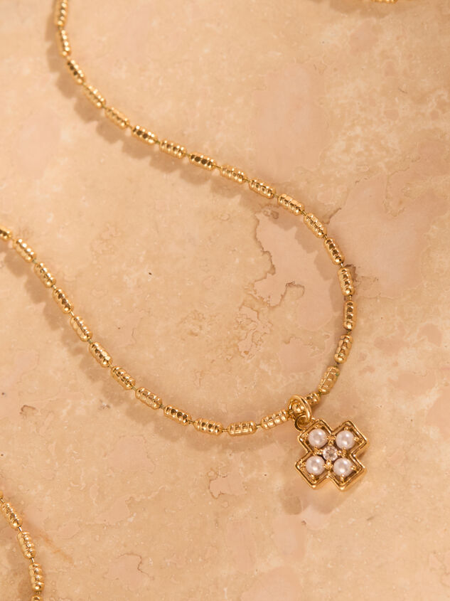 14K Gold Pearl Cross Necklace Detail 3 - TULLABEE