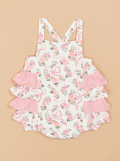 Amelia Floral Bow Ruffle Bubble - TULLABEE
