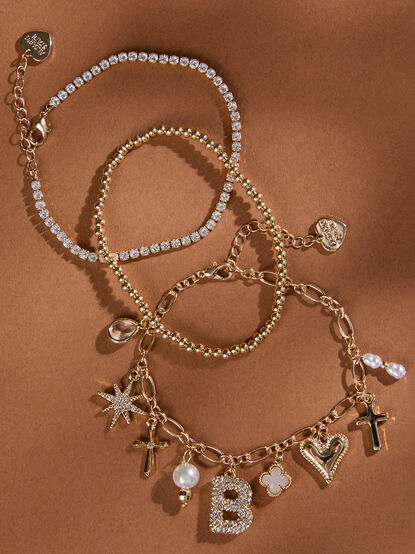 Bubble Monogram Charm Bracelet Set - B - TULLABEE