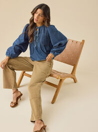 Mia Pleated Denim Top Detail 2 - TULLABEE