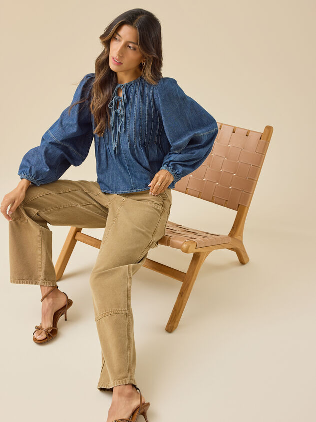 Mia Pleated Denim Top Detail 2 - TULLABEE