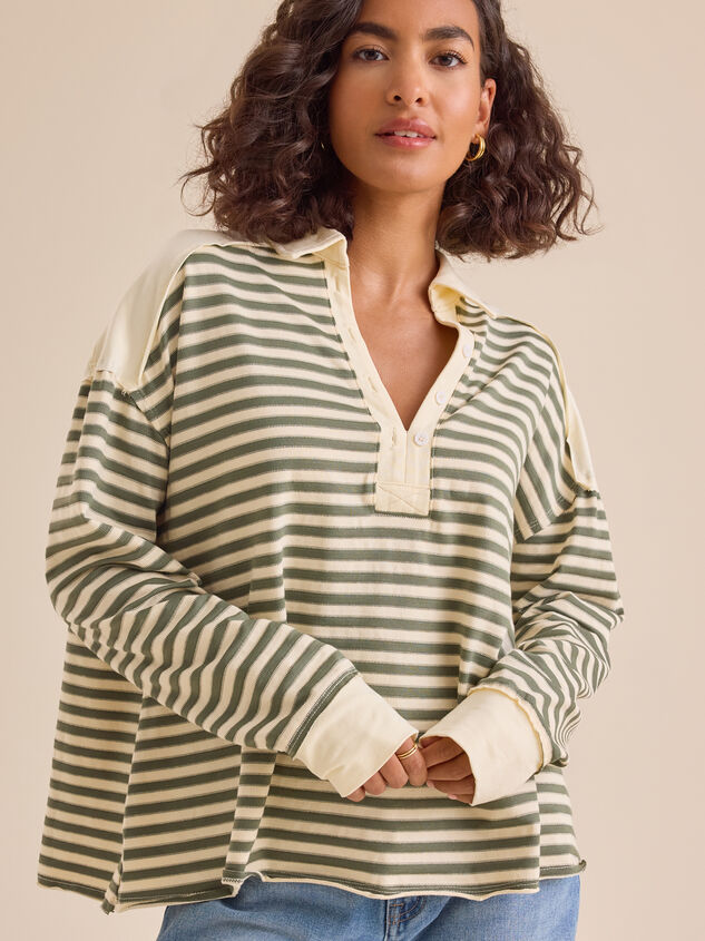 Aileen Oversized Striped Polo Detail 2 - TULLABEE
