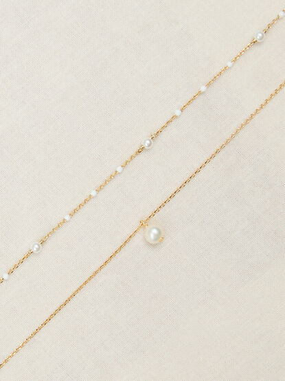 18K Gold Layered Gold and Pearl Necklace - TULLABEE