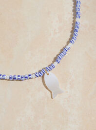 Blue and White Painted Fish Charm Necklace - TULLABEE