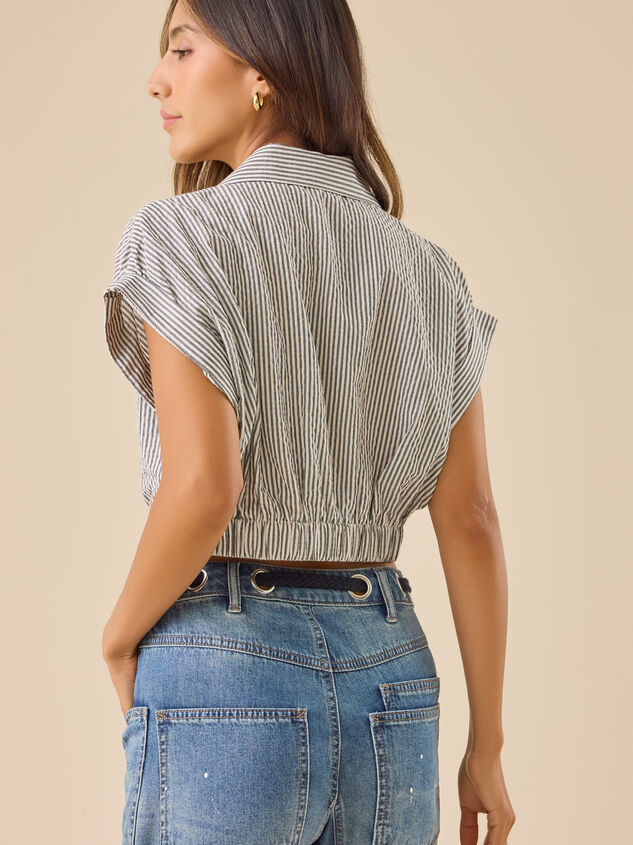 Jenise Striped Crossover Crop Top Detail 4 - TULLABEE