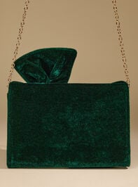 Bow Twist Velvet Clutch Detail 3 - TULLABEE