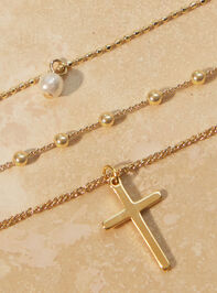Layered Cross Pearl Necklace Detail 2 - TULLABEE