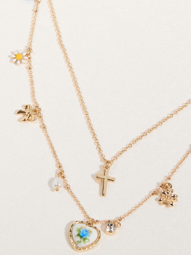 Dainty Daisy Layered Charm Necklace Detail 3 - TULLABEE